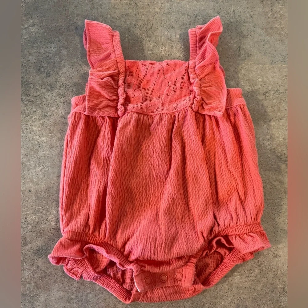 Carter's Adorable Lace Coral Baby Romper, Size 9M